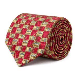 Studio by Fumagalli Silk Necktie Red Gold Blue Geometric Check Luxury Italy